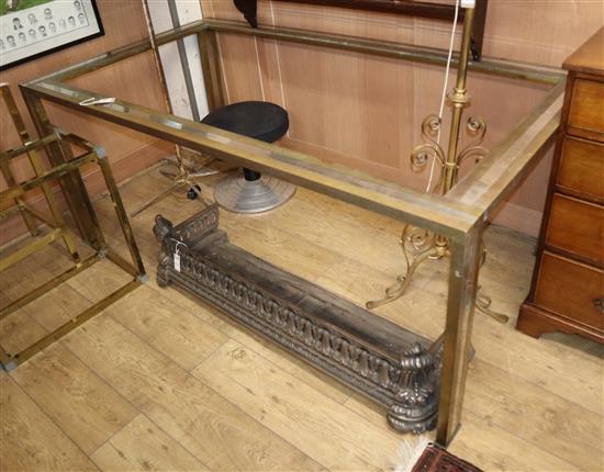 An anodised brass and chromed metal rectangular dining table frame, lacks glass panel 185 x 100cm